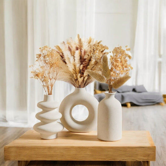 Trio de Vasos Decorativos Russos com Flores Secas - Coleção Aconchego