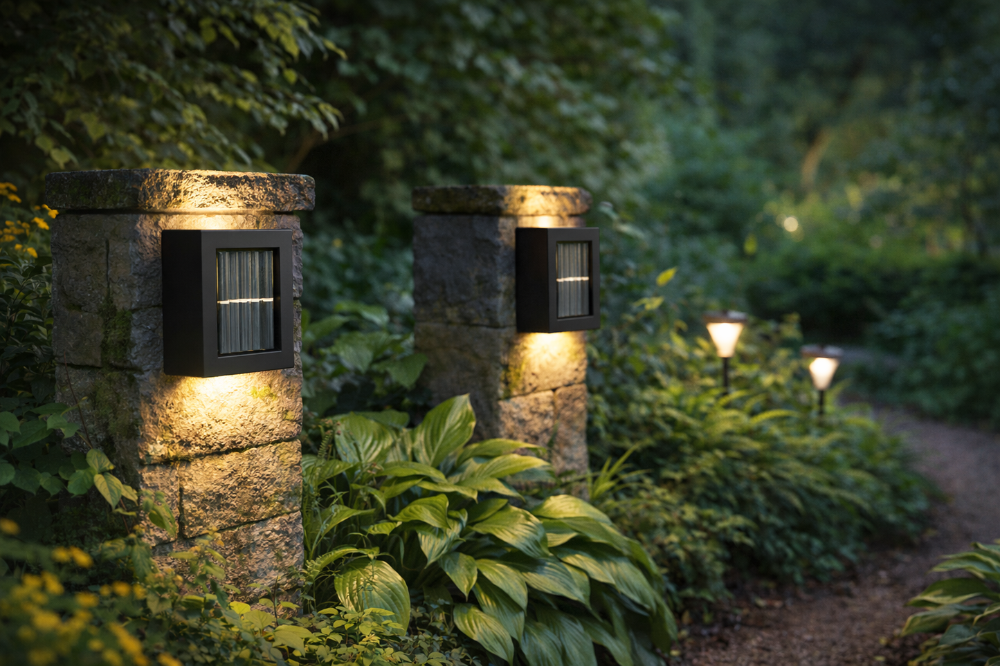 Lâmpada solar LED fina com 2 focos de luz quente para parede.