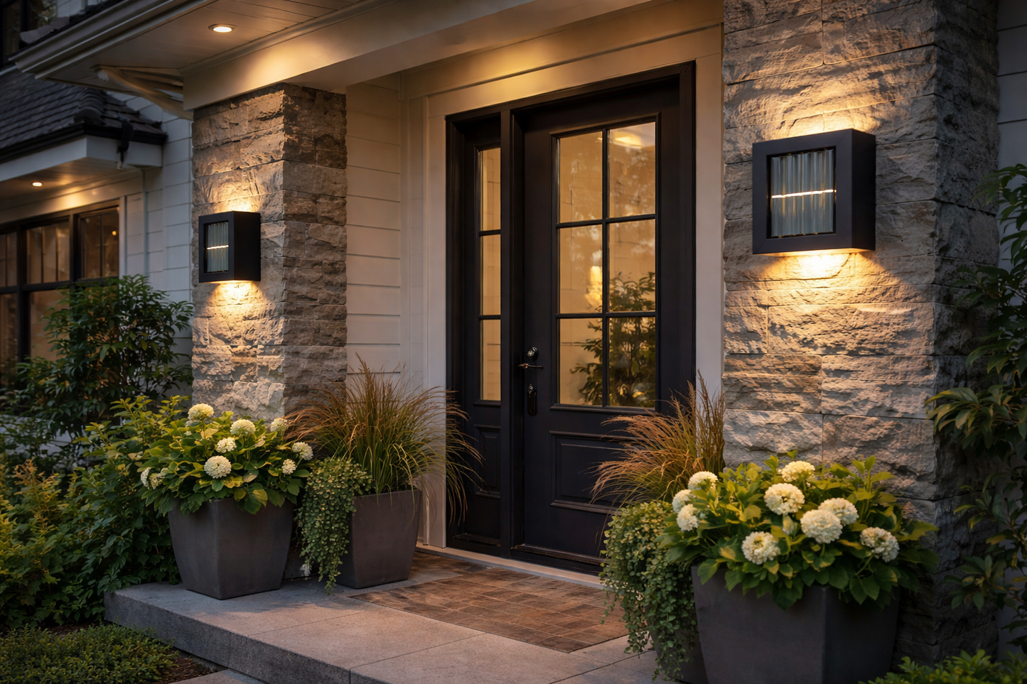 Lâmpada solar LED fina com 2 focos de luz quente para parede.